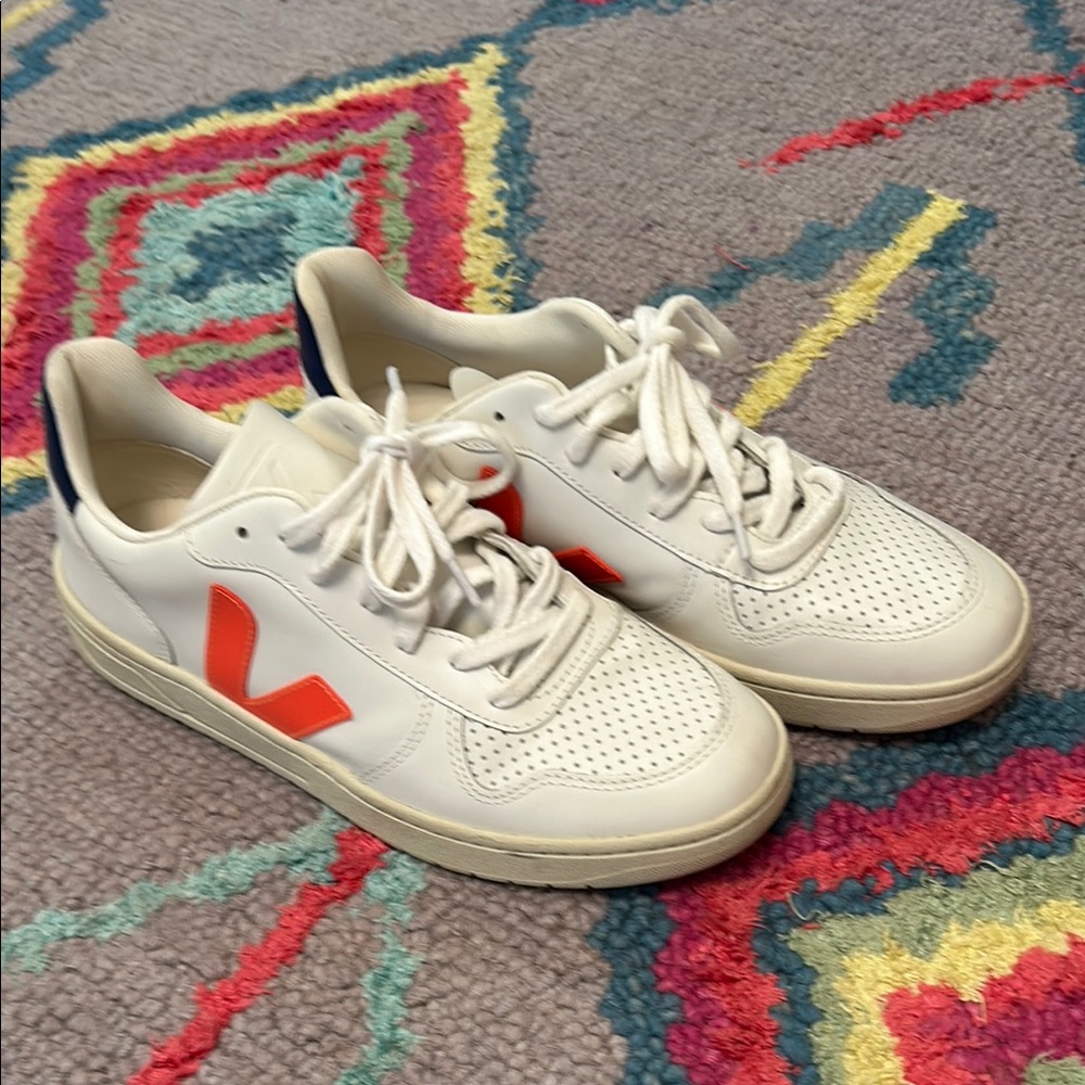 Veja White Sneakers with Red Logo